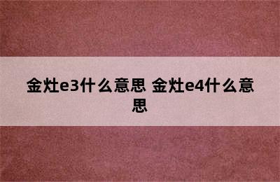 金灶e3什么意思 金灶e4什么意思